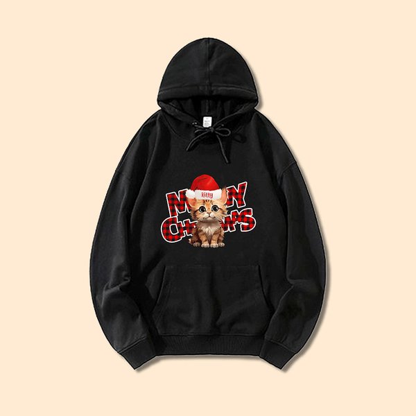 Personalizzato Meowy Natale Felpa con cappuccio con cappello di Natale Unisex Pullover Compleanno Regalo di Natale per gli amanti dei cani e dei gatti