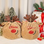 Personalized Reindeer Large Velvet Glitter Drawstring Bag with Little Bells and Name Christmas Gift for Kids