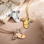 Collana personalizzata di mucca floreale con girasole retrò, pietra di nascita e nome inciso Regalo di compleanno di gioielli occidentali per donne cowgirl
