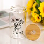 Verre avec Paille Motif Vache Bocal en Verre Personnalisé avec Nom Cadeau Noël pour Amoureux des Animaux