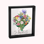 Marco personalizado de foto de cristal con ramo de flores de nacimiento familiar regalo de cumpleaños Navidad Día de la Madre para mamá y abuela