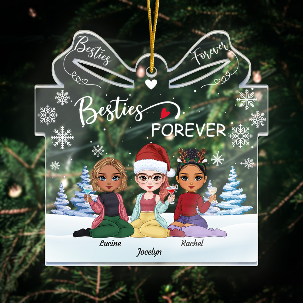 Ornement en Boîte Cadeau Personnalisé avec Nom et 2-6 Personnages des Filles Design Neige Décoration du Sapin de Noël Cadeau d'Anniversaire pour Amis