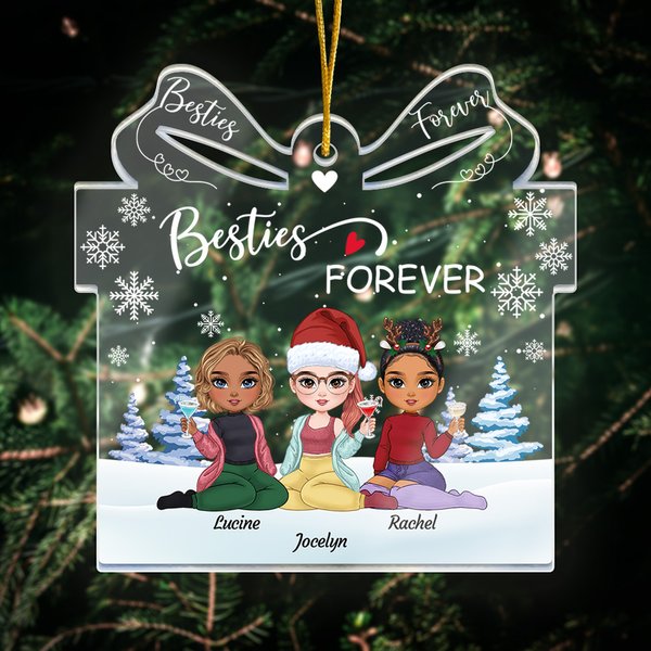 Personalisiertes Cartoon Charakter „Besties Forever“ Acryl Ornament in Geschenk-Box Form 2-6 Figuren Christbaumschmuck Weihnachten Geburtstag Geschenk