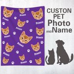 Personalized Cute Pet Paw Print Photo Dot Blanket with Name Gift for Cat Dog Pet
