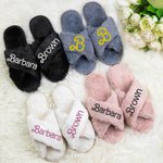 Personalized Girly Fashion Doll Style Fluffy Slippers with Glitter Name Bachelorette Party Birthday Christmas Gift for Bridesmaid Women