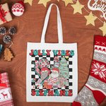 Personalized Cute Cartoon Christmas Retro Plaid Design Tote Bag Christmas Gift for Family or Friend