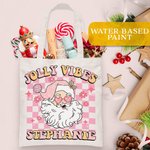 Personalized Cute Cartoon Christmas Retro Plaid Design Tote Bag Christmas Gift for Family or Friend