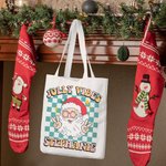 Personalized Cute Cartoon Christmas Retro Plaid Design Tote Bag Christmas Gift for Family or Friend