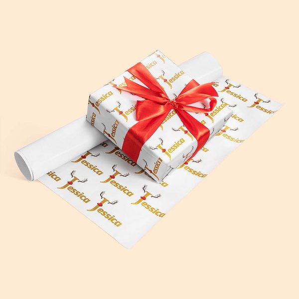 Personalisierte Weihnachten rote Nase Rentier Geschenkpapier mit Namen einseitige Druck niedlich Urlaub Geschenk wickeln Weihnachtsgeschenk für Famili
