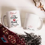 Personalized You Make My Heart Smile Ceramic Mug with Name and Text 11oz/15oz Coffee Cup Anniversary Christmas Gift for Friend Couple