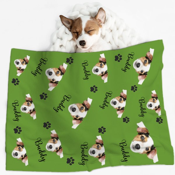 Personalized Cute Pet Paw Print Photo Dot Blanket with Name Gift for Cat Dog Pet