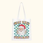 Personalized Cute Cartoon Christmas Retro Plaid Design Tote Bag Christmas Gift for Family or Friend