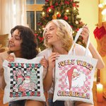 Personalized Cute Cartoon Christmas Retro Plaid Design Tote Bag Christmas Gift for Family or Friend