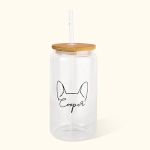 Bouteille en Verre Personnalisée avec Dessin de Contour de Chien Verre avec Couvercle en Bambou et Paille Cadeau Anniversaire pour Maman Papa