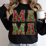 Sweatshirt T-shirt Personnalisé avec 1-6 Noms Enfants sur Manche Vêtement avec MAMA en Paillettes Cadeau Anniversaire Noël pour Maman Grand-Mère