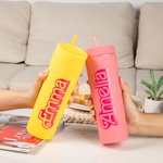 Gobelet Coloré Personnalisé avec Nom en Style Fille de Rose 450ml avec Paille Cadeau de Mariage pour Amie