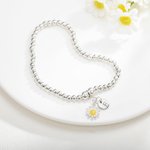 Personalised Beaded Bracelet with Daisy Charm And Engraved Initial Gift for Her Baby Shower