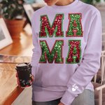 Sweatshirt T-shirt Personnalisé avec 1-6 Noms Enfants sur Manche Vêtement avec MAMA en Paillettes Cadeau Anniversaire Noël pour Maman Grand-Mère