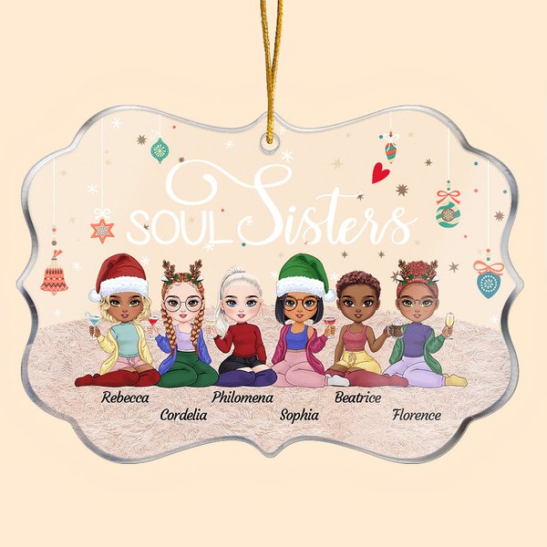 Personalizado Soul Sisters Fiesta temática de Navidad Ornamento de acrílico de forma irregular Regalo de cumpleaños para Bestie