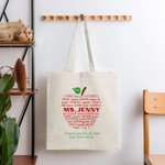 Borsa di tela per insegnanti personalizzata con motivo a mela e nome e testo Regalo di Natale di apprezzamento per l'insegnante