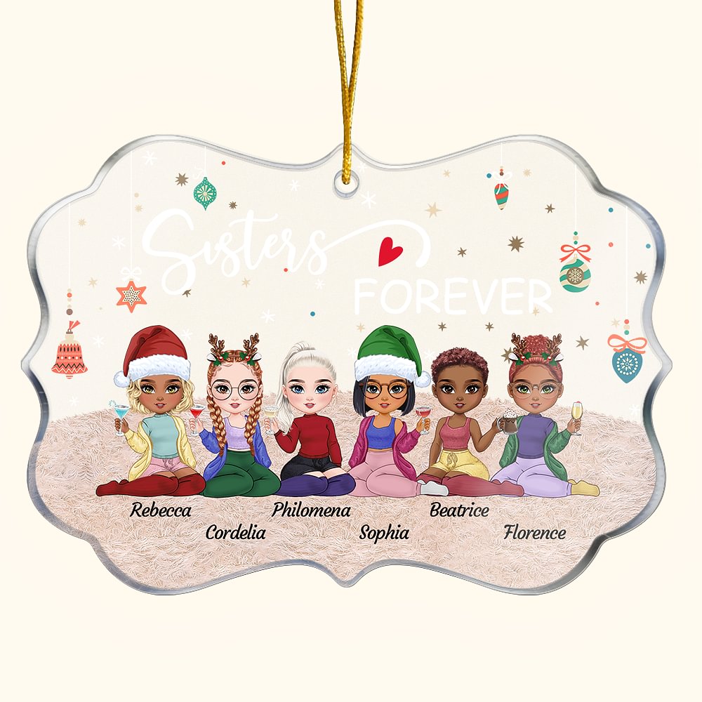Ornement en Acrylique Personnalisé avec 2-6 Filles et Noms Sisters Forever Décoration de Sapin Cadeau Noël Fête de Fin d'Année pour Amis Soeurs