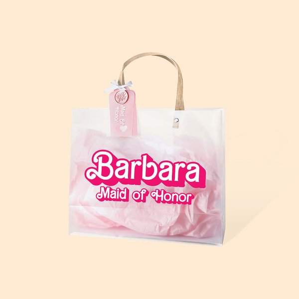 Personalized Hot Pink Retro Dolly Font Tote Bag with Tissue Paper and Text Wedding Party Gift Bachelorette Party Gift for Her