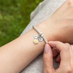 Personalised Beaded Bracelet with Daisy Charm And Engraved Initial Gift for Her Baby Shower