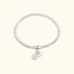 Personalised Beaded Bracelet with Daisy Charm And Engraved Initial Gift for Her Baby Shower