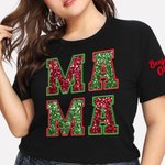 Sweatshirt T-shirt Personnalisé avec 1-6 Noms Enfants sur Manche Vêtement avec MAMA en Paillettes Cadeau Anniversaire Noël pour Maman Grand-Mère