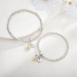 Personalised Beaded Bracelet with Daisy Charm And Engraved Initial Gift for Her Baby Shower