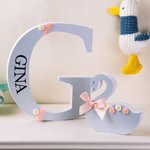 Alphabet Personnalisé avec Nom et Initiale Panneau de Lettre en Bois Décoration Maison Cadeau Baby Shower Noël pour Bébé Enfant
