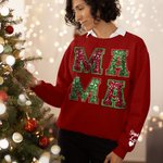 Sweatshirt T-shirt Personnalisé avec 1-6 Noms Enfants sur Manche Vêtement avec MAMA en Paillettes Cadeau Anniversaire Noël pour Maman Grand-Mère