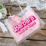 Personalized Hot Pink Retro Dolly Font Tote Bag with Tissue Paper and Text Wedding Party Gift Bachelorette Party Gift for Her