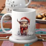 Personalized Christmas Highland Cow Mug with Coaster Christmas Gift Birthday Gift Baby Welcome Party Gift for Highland Cow Lover Kid Friend