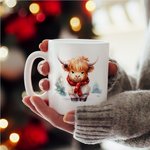 Personalized Christmas Highland Cow Mug with Coaster Christmas Gift Birthday Gift Baby Welcome Party Gift for Highland Cow Lover Kid Friend