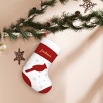 Calza di Natale personalizzata con il nome dell'uccello cardinale e fiocchi di neve Decorazione per l'albero di Natale Auguri per l'inverno Regalo per