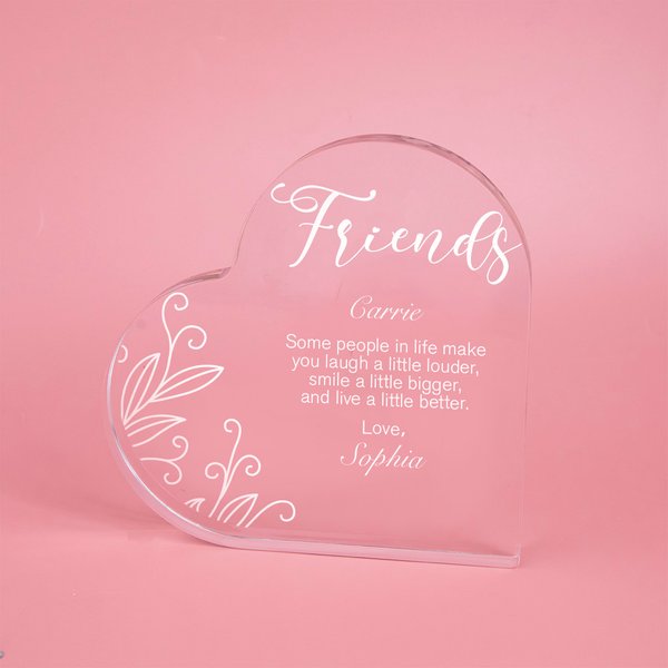 Personalised Engraved Friends Heart Acrylic Plaque Friendship Home Decor Christmas Birthday Gift for Friends Sisters