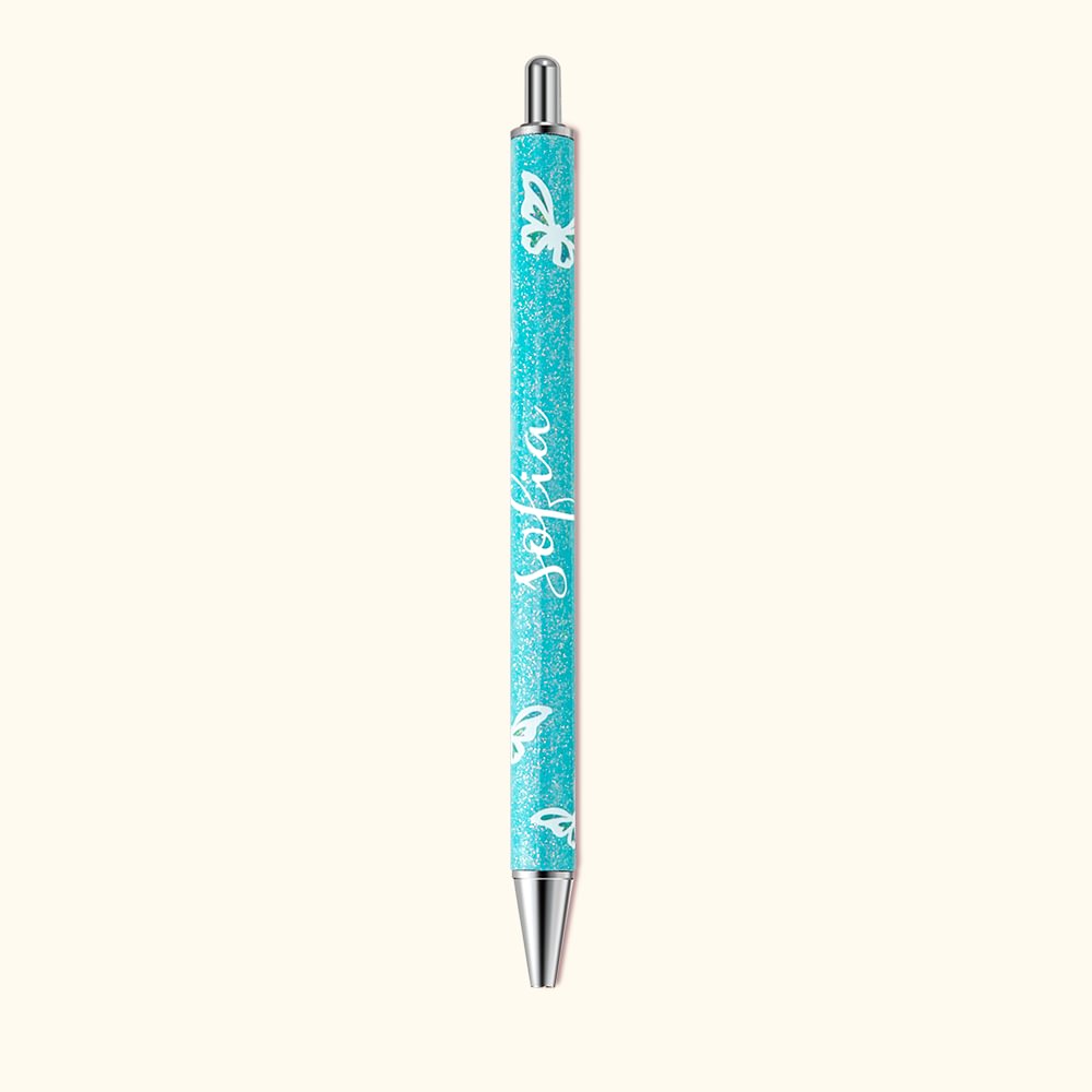 Stylo à bille rétractable papillon pailleté personnalisé avec nom Noël Appréciation Cadeau de rentrée pour ami(e) camarade de classe