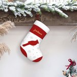 Calza di Natale personalizzata con il nome dell'uccello cardinale e fiocchi di neve Decorazione per l'albero di Natale Auguri per l'inverno Regalo per