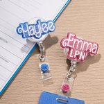 Porte-Badge Pailleté en Acrylique Personnalisé avec Nom et Titre de Poste Cadeau Anniversaire Rentrée Scolaire pour Infirmier Médecin Enseignant