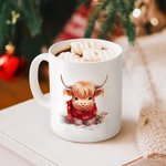 Personalized Christmas Highland Cow Mug with Coaster Christmas Gift Birthday Gift Baby Welcome Party Gift for Highland Cow Lover Kid Friend