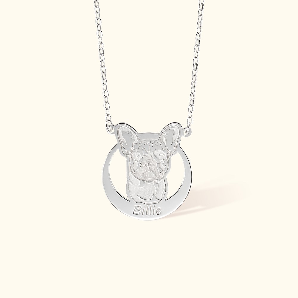Personalized Handmade Sterling Silver Dog Face Necklace with Engraved
