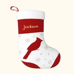 Calza di Natale personalizzata con il nome dell'uccello cardinale e fiocchi di neve Decorazione per l'albero di Natale Auguri per l'inverno Regalo per
