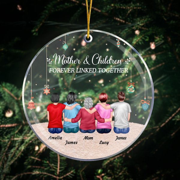 Personalized Mother And Children Forever Linked Together Acrylic Ornament Christmas Birthday Gifts for Children Family