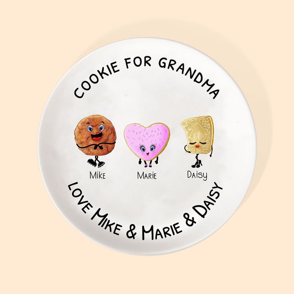 Gepersonaliseerde Keramische Oma's Koekjesplaat met Kinder Kleinkinderen Namen Kerst Verjaardag Cadeau voor Mam Oma Bakliefhebbers