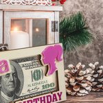 Personalized Retro Pink Doll Pink Wooden Money Holder Envelope Cash Card with Name Funny Christmas Birthday Money Gift for Girl Daughter Friend