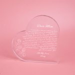 Personalised Dear Mom Acrylic Heart Plaque Warm Message Mother's Day Christmas Desk Home Decor for Mother Grandma