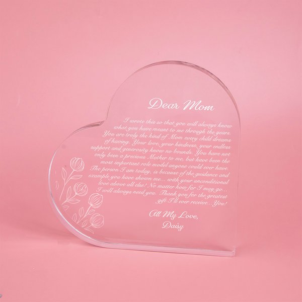 Personalised Dear Mom Acrylic Heart Plaque Warm Message Mother's Day Christmas Desk Home Decor for Mother Grandma