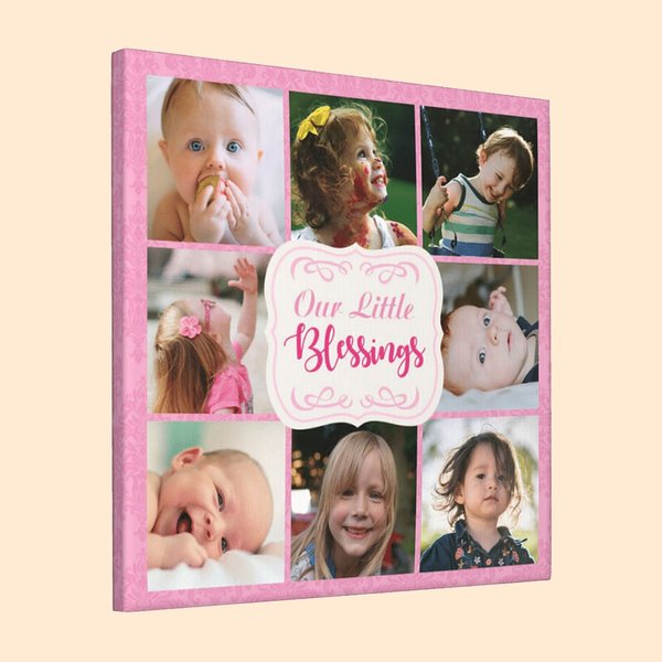 Plaque Multicolore en Toile Personnalisée avec Texte et Portraits d'Enfant Décoration Murale Cadeau d'Anniversaire de Noël pour Famille Parent