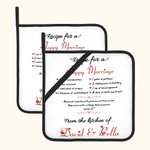 Personalisierte Rezept für eine glückliche Ehe Isolierung Topflappen 2er Set mit Namen Küche Dekoration Weihnachten Hochzeit Geschenk für Paar Familie